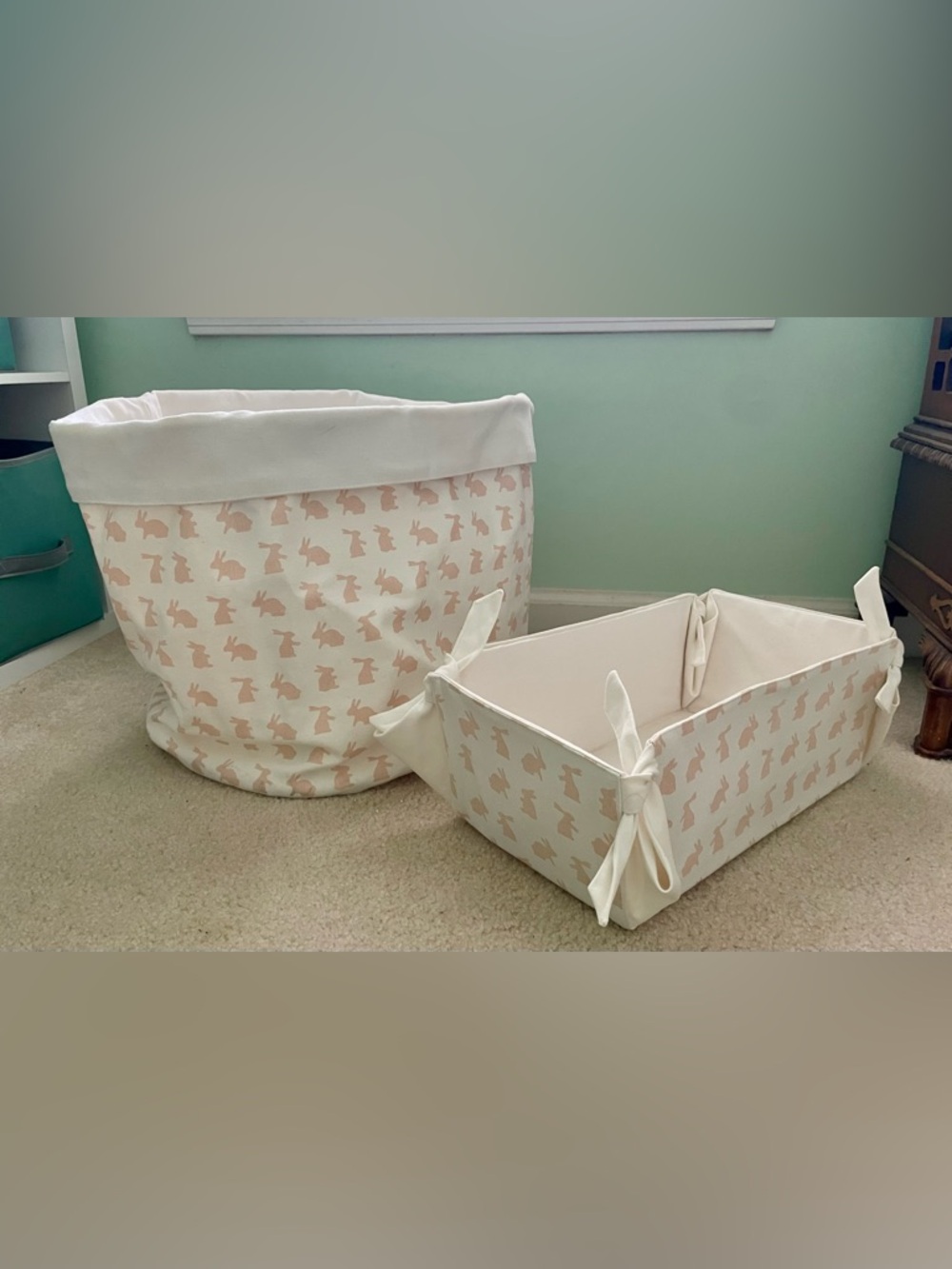 Restoration Hardware Baby and Child Pink Bunny Toy Bin/Changing Table Caddy